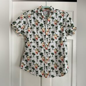 Denim and Flower Ricky Singh mens Button Up Santa Palm Trees Shirt Size M